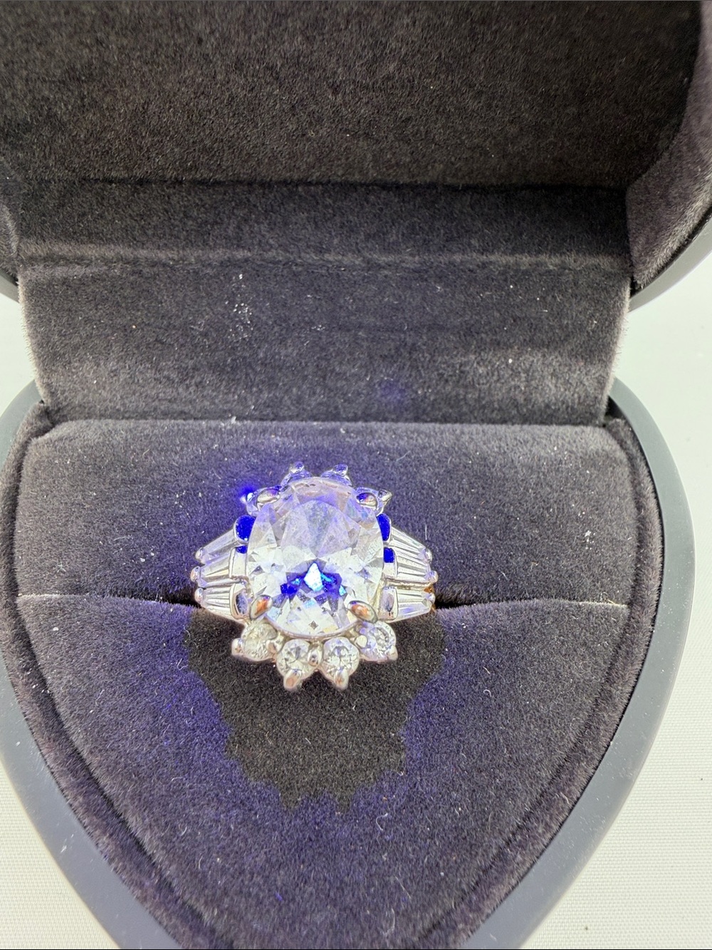 Vintage Clear Crystal Statement Ring in Silver tone